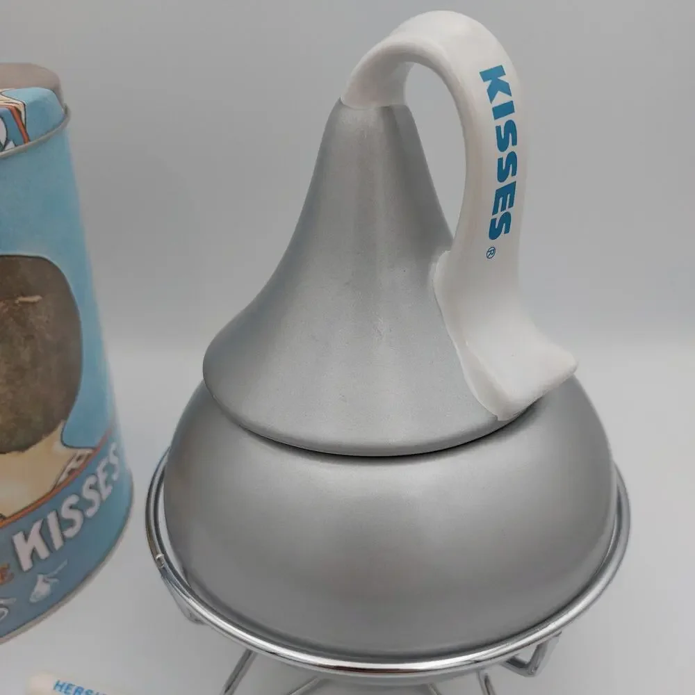 2008 Hershey's Kisses 100th Anniversary Fondue Set Ceramic Silver Pot Tin Forks